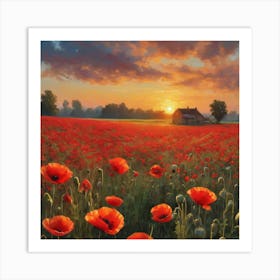 Early Sunrise over Poppy Fields Art Print