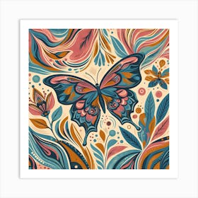 Colourful Block Print Butterfly Abstract IV Art Print