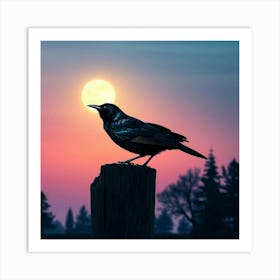 Crow At Sunset Art Print