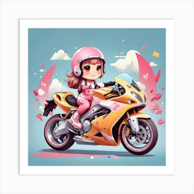 Kawaii Girl Riding A Motorcycle Art Print