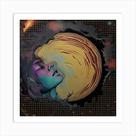 Woman and the moon art print, poster Art Print