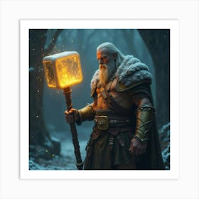 A Warrior With An Enchanted Hammer Glowing With Magic 1 Art Print