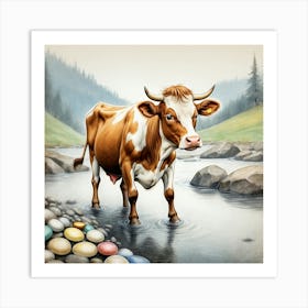 Cow By The River Art Print