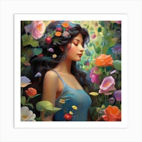 Girl In A Garden Art Print