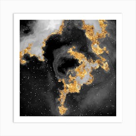 100 Nebulas in Space with Stars Abstract in Black and Gold n.069 Art Print
