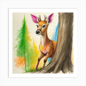 Deer In The Forest 45 Art Print