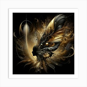 Black And Gold Feathers 4 Art Print