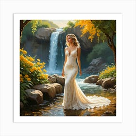 Bride By The Waterfall 1 Art Print