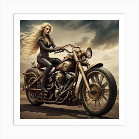 Beautiful Woman On A Motorcycle Art Print