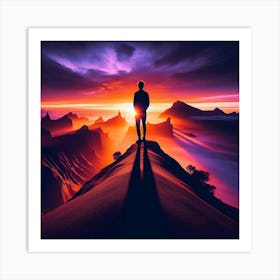 Man Standing On Top Of Mountain 1 Art Print