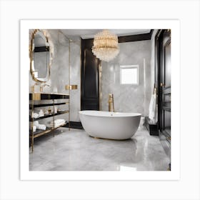 Black And Gold Bathroom Art Print