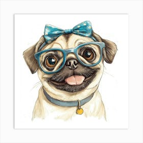 Pug Dog With Glasses Art Print