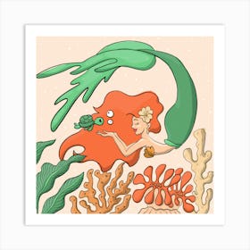 Colorful swimming mermaid in neutral tones - perfect for kids Art Print