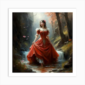 Fairytale Girl In Red Dress Art Print