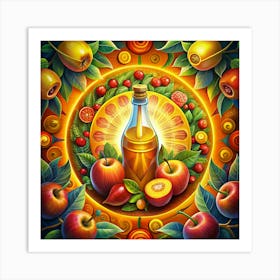 A Bottle Of Potion With Apples And Berries Surrounding It Art Print