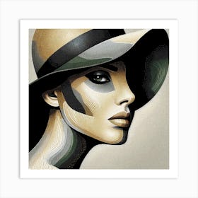"Enigmatic Elegance" - Step into a world of sophistication with this stunning portrait, a perfect blend of classic glamour and contemporary art. The piece features a woman of mystery, her gaze captivating and poised, adorned with a stylish hat that speaks of timeless fashion. This artwork, with its beige and black palette, exudes chic elegance and is a must-have for fashion aficionados and modern art collectors alike. It’s an alluring addition to any space, inviting onlookers to ponder the story behind the enigmatic expression. Elevate your decor with this striking piece that combines allure, fashion, and a modern twist on portraiture. Art Print
