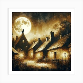 Full Moon In The Village Art Print Art Print