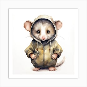 Watercolour Cartoon Opossum In A Hoodie 2 Art Print