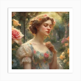 Garden Serenity Émile Vernon S Watercolor Portrait Of Blooming Roses And Lilies (7) Art Print