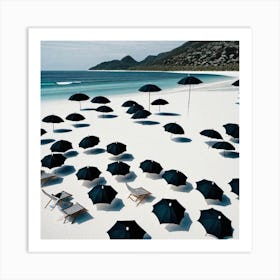 Black Umbrellas On The Beach 1 Art Print