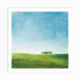 Three Trees On A Green Hill Art Print