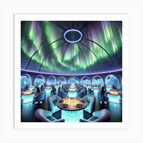 A Futuristic Sci Fi Restaurant Hosting Aurora Nig Art Print