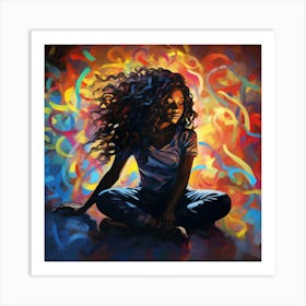 Woman With Long Curly Hair Art Print