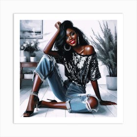 Black Woman In Jeans Art Print