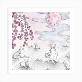Pink Easter Moon Square Art Print