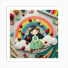 Girl With A Rainbow Art Print