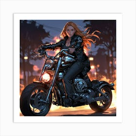 Girl On A Motorcycle Art Print