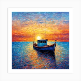 Fishing Boat At Sunset Art Print