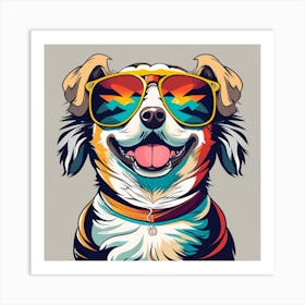 Happy dog wearing sunglasses 1 Art Print
