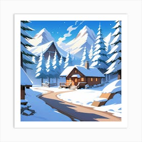 Winter Cabins In The Mountains Art Print