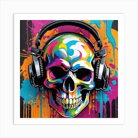 Skull With Headphones 70 Art Print