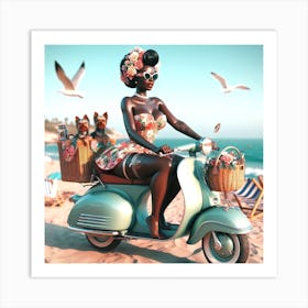 Black Girl On A Scooter Art Print