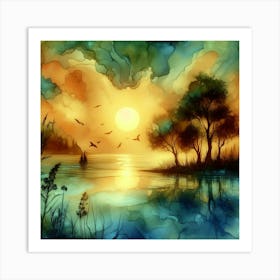 Sunset Watercolor Painting Art Print