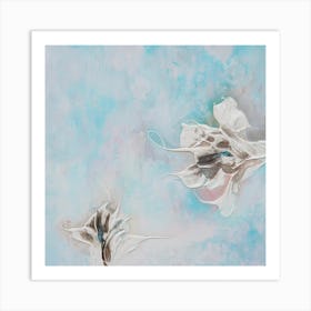 Aqua Teal Flower Painting 3 Square Art Print