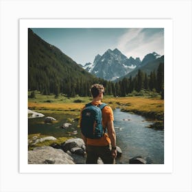 Backpacker In The Mountains Art Print