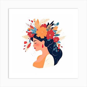 Bloom Body Art Girl Wit Flower Crown  Art Print