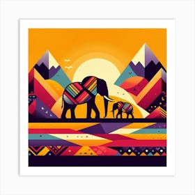 Crossing Elephants In The Mountains Art Print