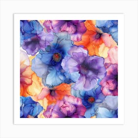 Watercolor Flowers Seamless Pattern Art Print