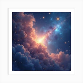 Radiant Star Clusters In A Watercolor Dreamscape 1 Art Print