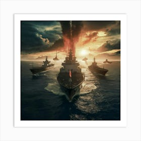 Warships In The Ocean Art Print