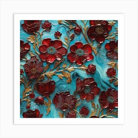 Burgundy and turquoise 1 Art Print