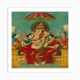 Ganapati With His Consorts Riddhi And Siddhi, India Art Print