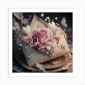 Eid Mubarak card with flowers Art Print