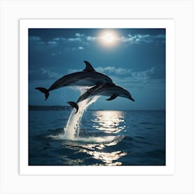 Dolphins Leaping At Night Art Print