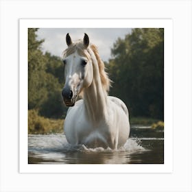 White Horse In the Water Art Print