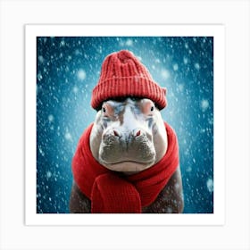 Firefly Picturesque, Winter, Wonderland, Heart Melting, Adorable, Hippo, Cozy, Knit, Cap, Scarf, Fal (1) Art Print